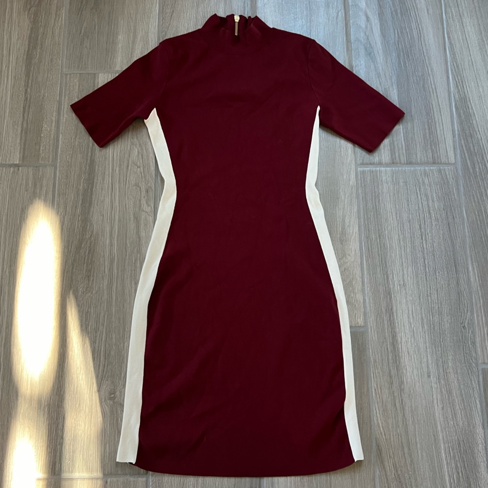 Ted Baker Burgundy and White Midi Dress